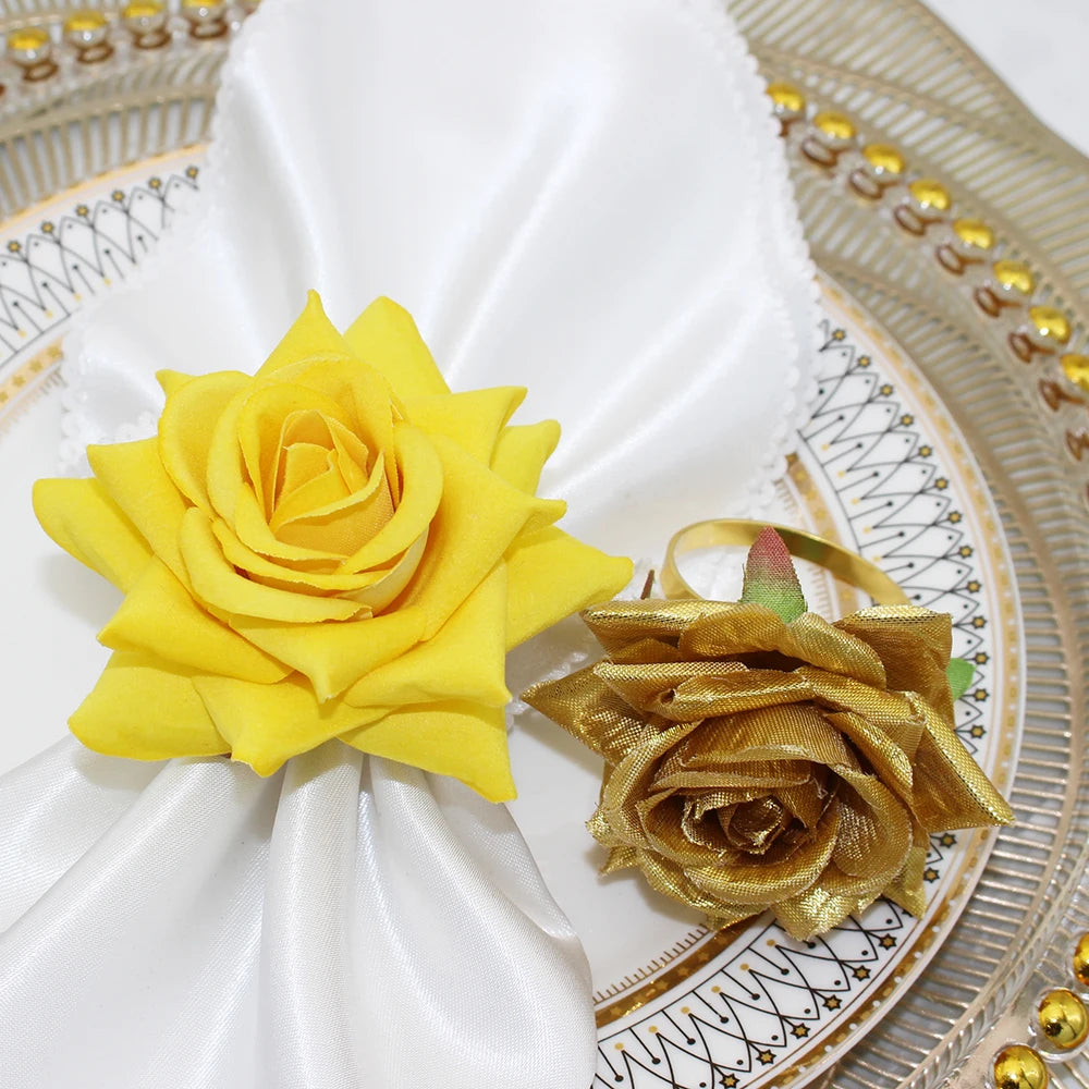 Hemasa 6Pcs Wedding Decoration Artificial Rose Flower Napkin Rings