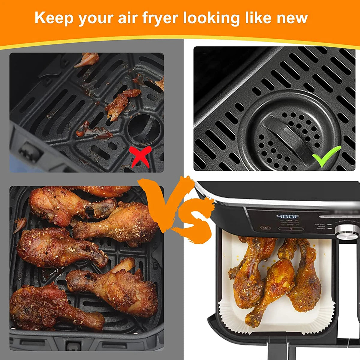 300/100pc Air FryPaper Non-stick Square Parchment Paper Heat-resistant Roasting Pad Oilproof Bake Liner for Ninja Dual Air Fryer
