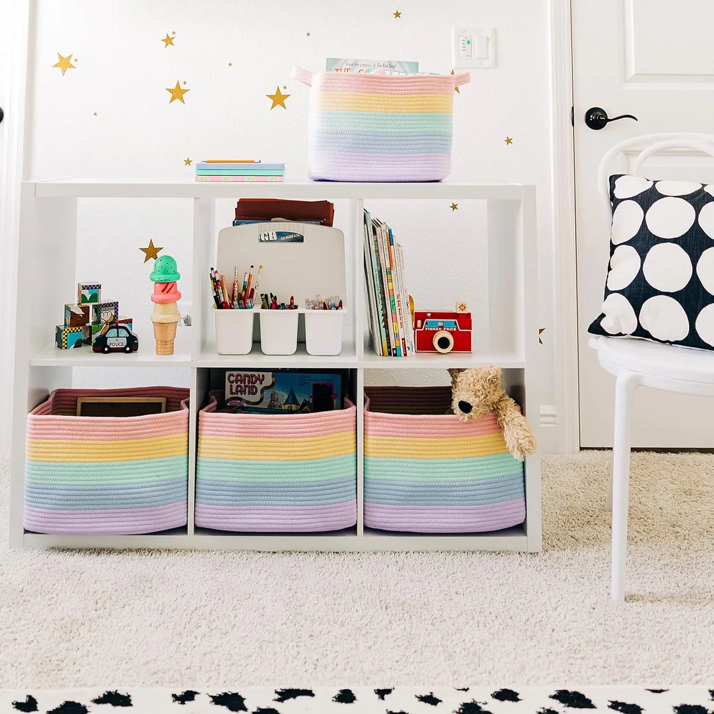 Rainbow Woven Storage Baskets for Organizing Cotton Rope Organizer Bins for Shelves Closet Nursery Dog Toy Basket DecorativeBins