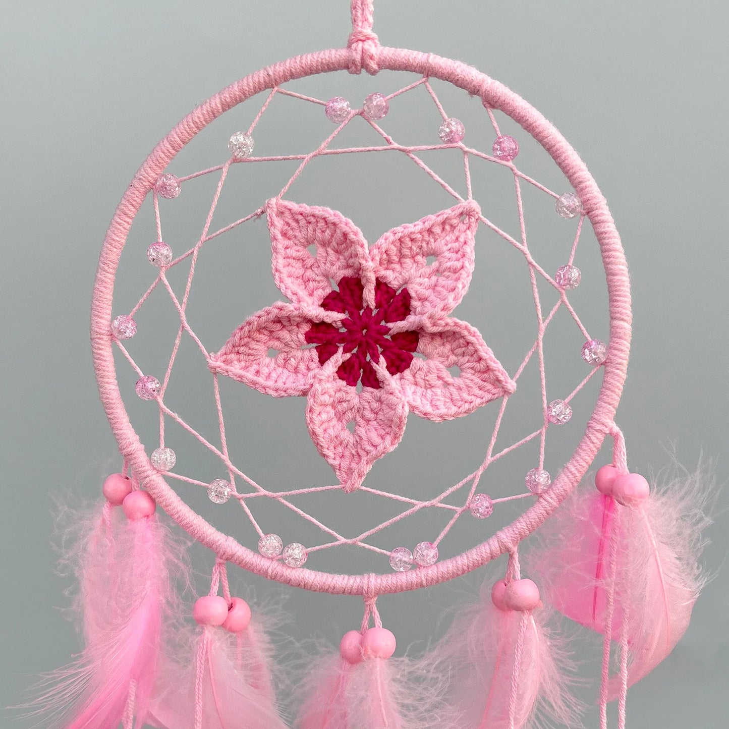 Tejesa Pink Flower Feathers Dream Catcher Window Hangings Ornaments Handmade Wind Chimes Home Decor For Girls Festival Gifts