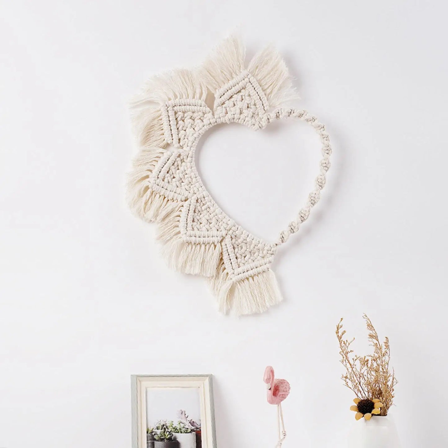 Hemasa Bohemian Heart Macrame Tapestry Handwoven Fringe Dreamcatcher Wall Hanging for Dorm Living Room Background Apartment Decor