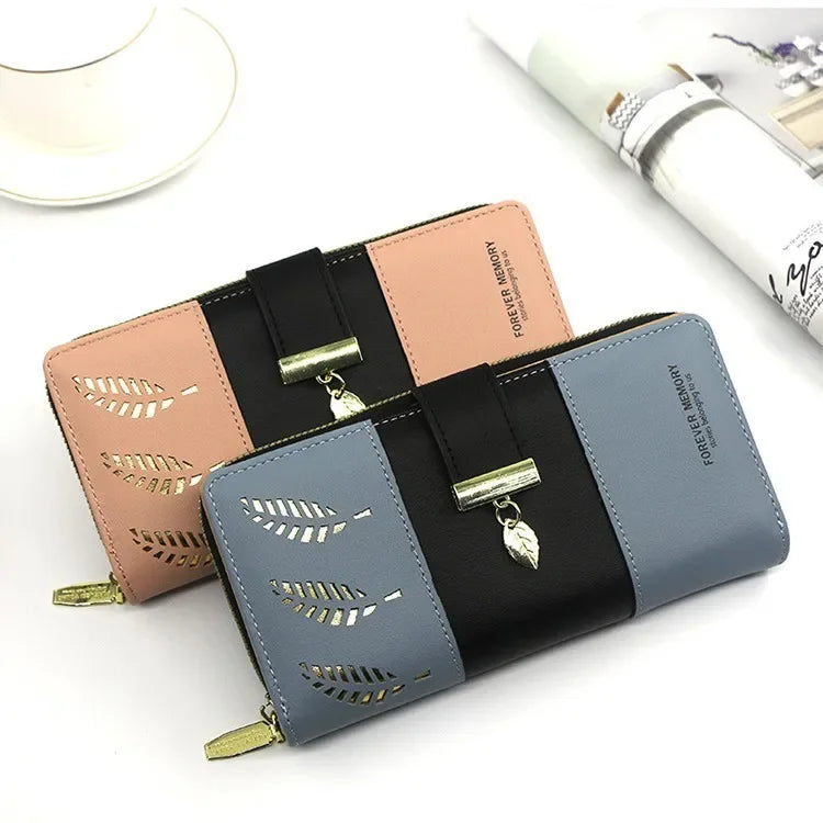 Tejesa Long Leaf Wallet Ladies Handheld Phone Bag Hollow out Design New Style Korean Version Bifold Money Clip