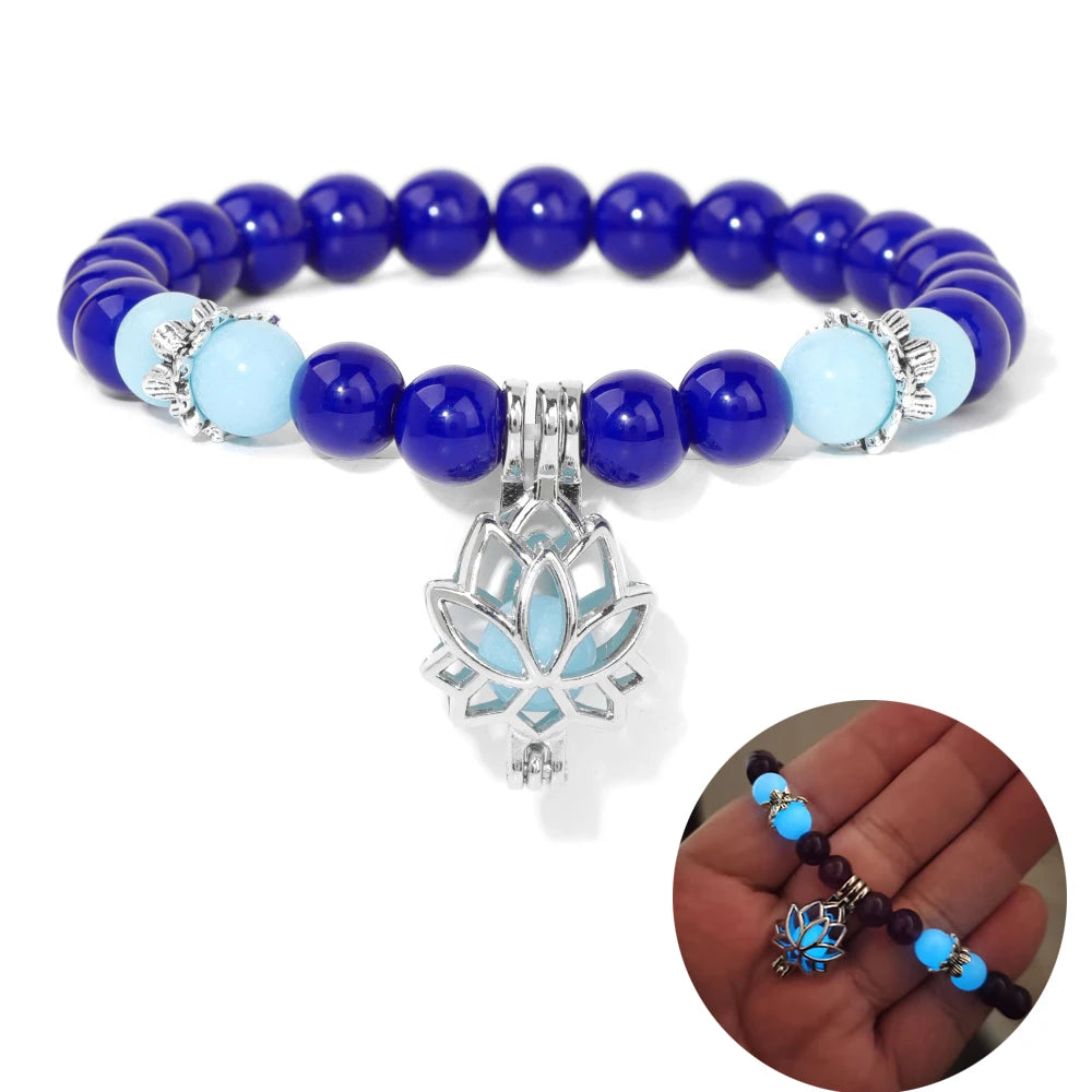 Tejesa Luminous Lotus Charm Bracelet Natural Stone Glowing In The Dark Beads Bracelets for Women Men Prayer Buddhism Yoga Jewelry