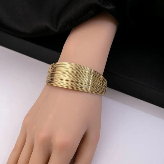 Vintage Hyperbolic Layered Gold Color Wide Wire Bracelet Cuff Bangle for Women Exaggerated Wrist Wrap Bangle Hand Jewelry Gift