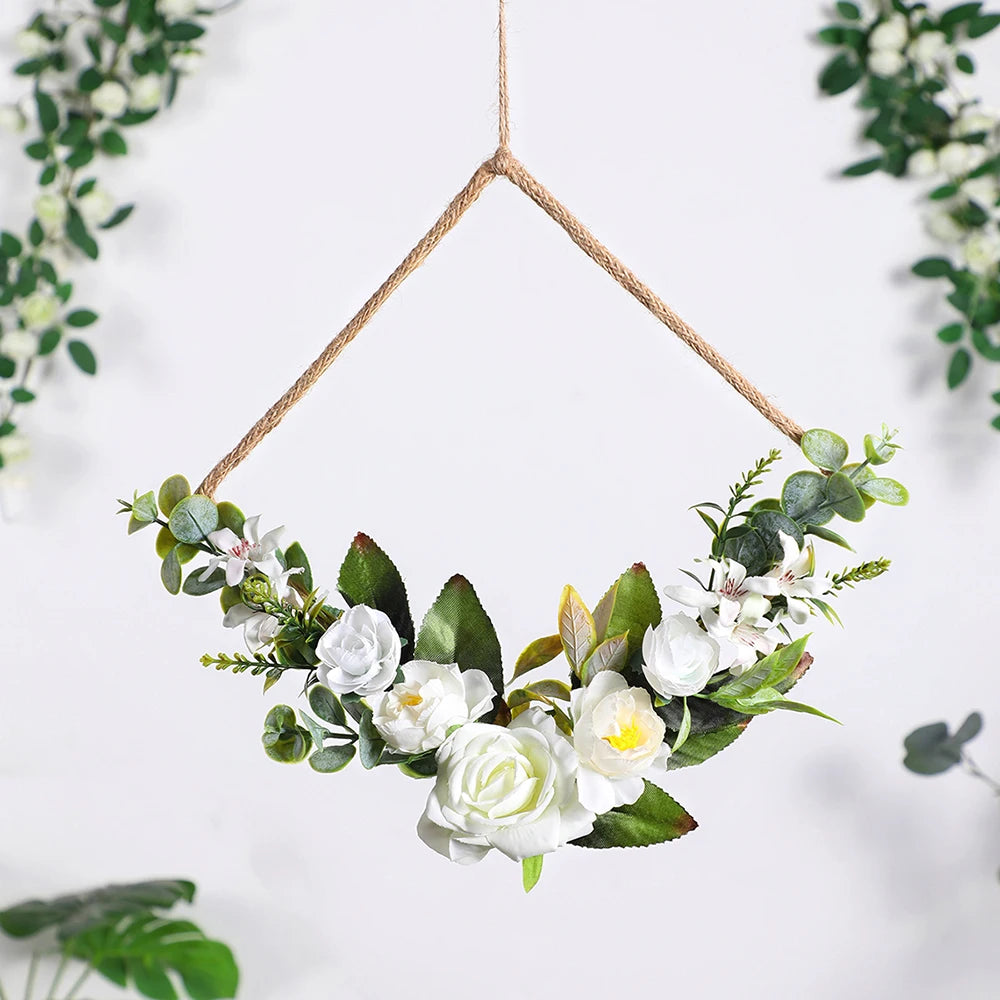 Hemasa Artificial Wreath Flower Garlands Spring Wreath Weeding Decorations Easter Wreath for Front Door Farmhouse /Wall Decor /Home Decor