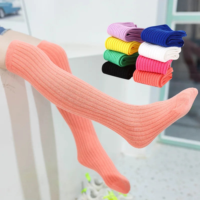 Cotton Knee High Socks for Girls Boys Kids Children Golf Casual Candy Color Toddler Long Tube 3-12 Years Old