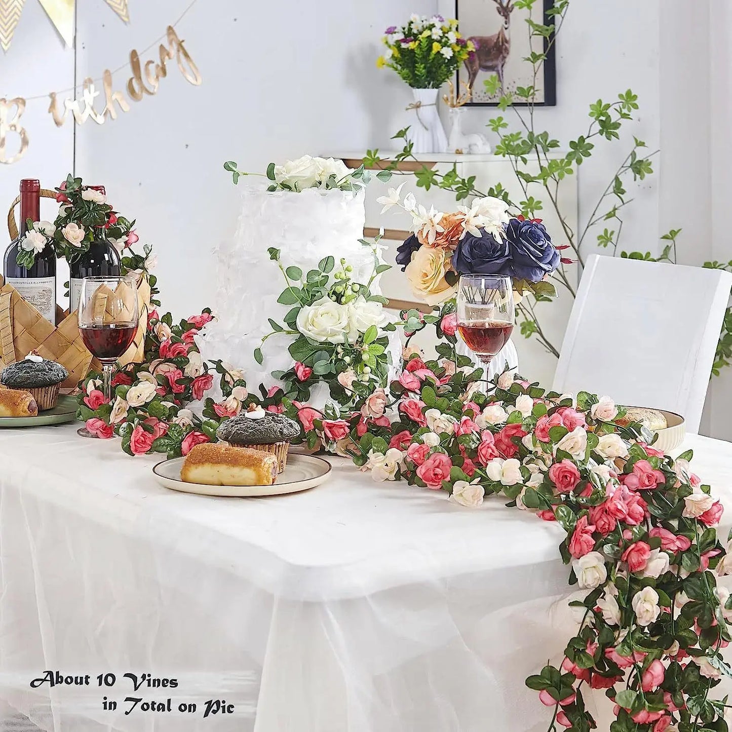 Hemasa 2.5m   4Pcs Artificial Flower Rose Vines Leaves Ivy Christmas Garland Diy Home Garden Wedding Decoration Silk Flowers