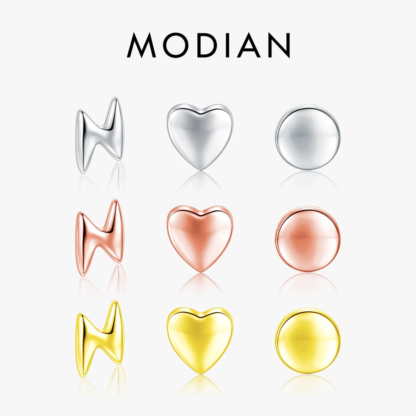 Modian Hot Sale 100% 925 Sterling Silver Cute Small Hearts Stud Earrings For Women Fashion Round Luxury Lightning Fine Jewelry