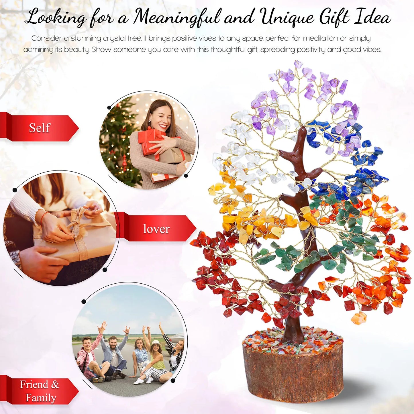 Seven Chakra Tree of Life, Positive Energy Crystal Tree - Feng Shui Tree, Artificial Tree, Crystal Decoration, Money Tree, Handm