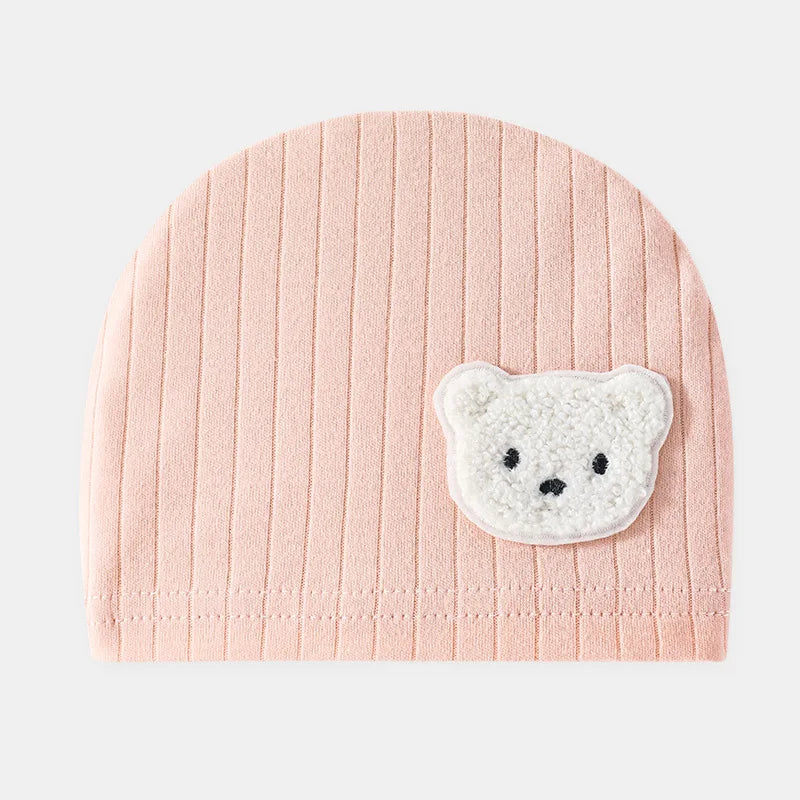 Tejesa 3Pcs Soft Infant Beanies Caps/ Baby Hats /Cartoon Bear Boneless Muslin Hat