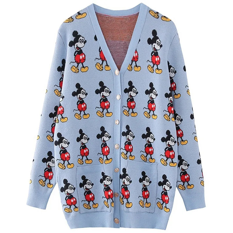 Disney Mickey Knitted Cardigan Japanese Cartoon Sweaters for Women Coat Female Autumn and Winter Loose Wild Thicken Kawaii Tops