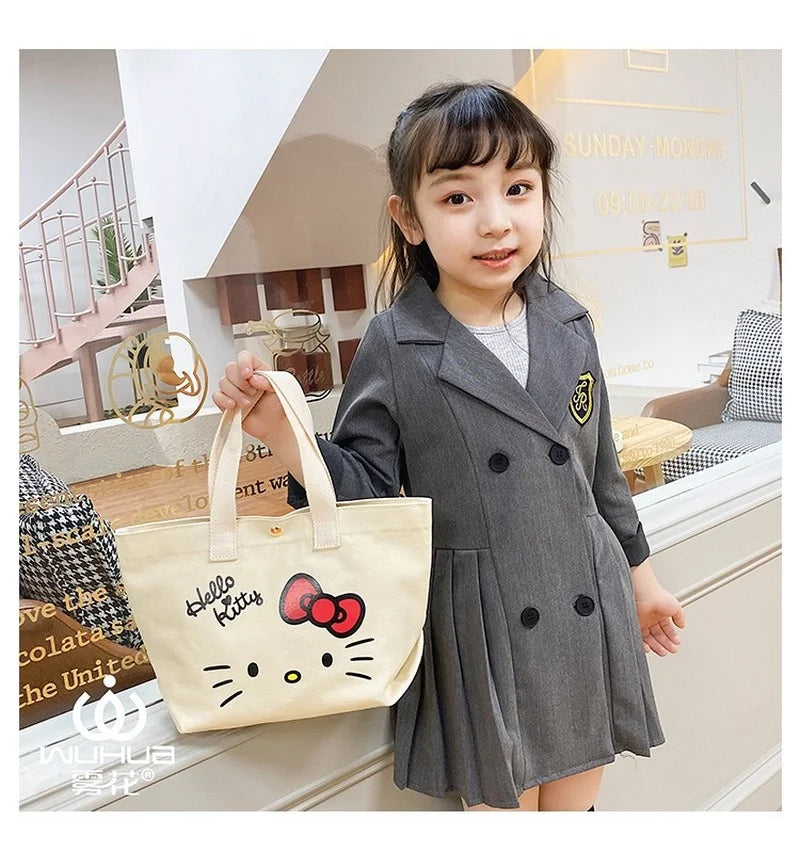 Hemasa Hello Kitty Cartoon Cosmetic /Bag Fresh Canvas Portable Mommy Bag Lunch Box Children's Snack Storage Case Purse for Girls