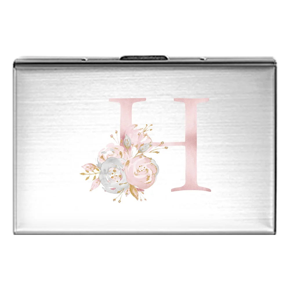 Tejesa Metal Business Card Holder - Slim Pocket Business Card Case for Unisex /Stainless Steel IC Cards /Pink Flower Print Series