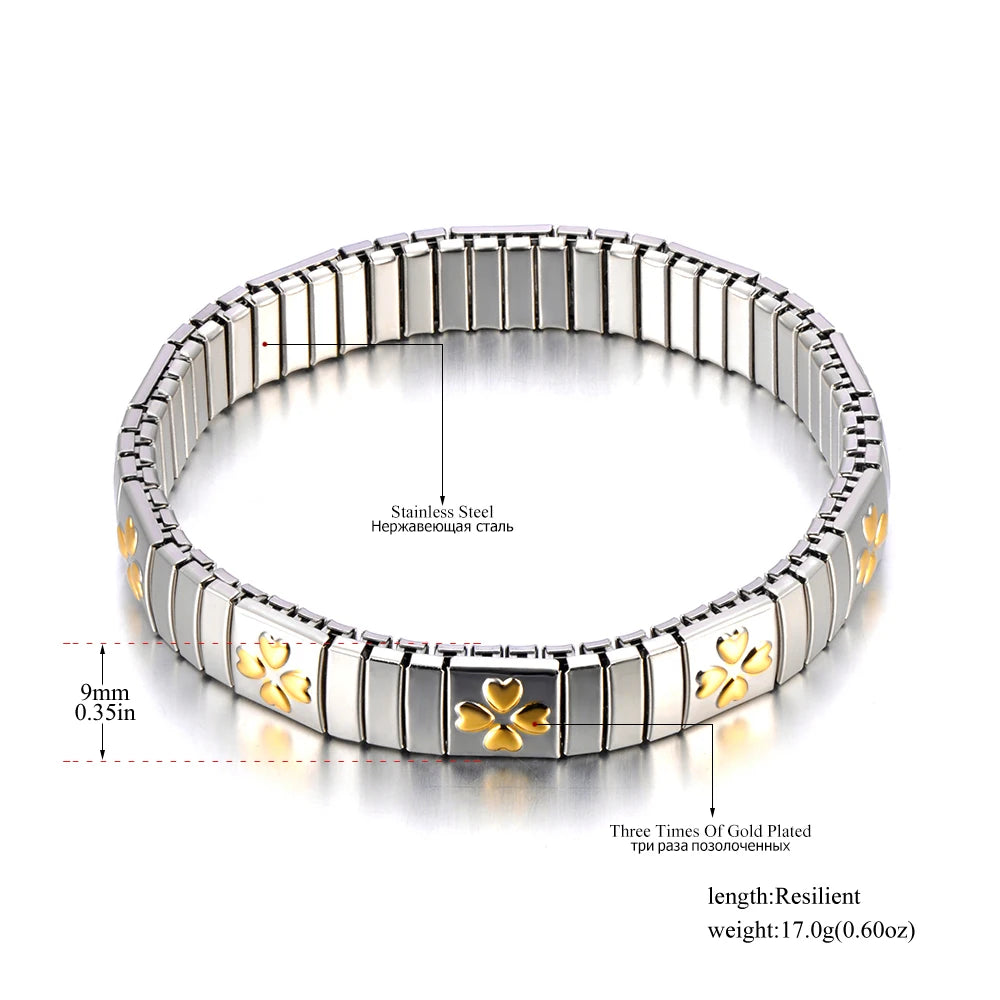 Lokaer 316L Stainless Steel CZ Crystal Elasticity Chain Bracelets For Women Real Gold Plated Trendy Waterproof Jewelry B23138