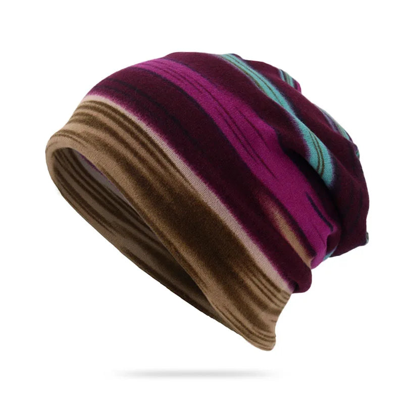 Rainbow Striped Spring Autumn Beanies Cap Soft Thin Knitted Warm Dual-use Skullies Mask Snood For Men Women Casual Pullover Hat
