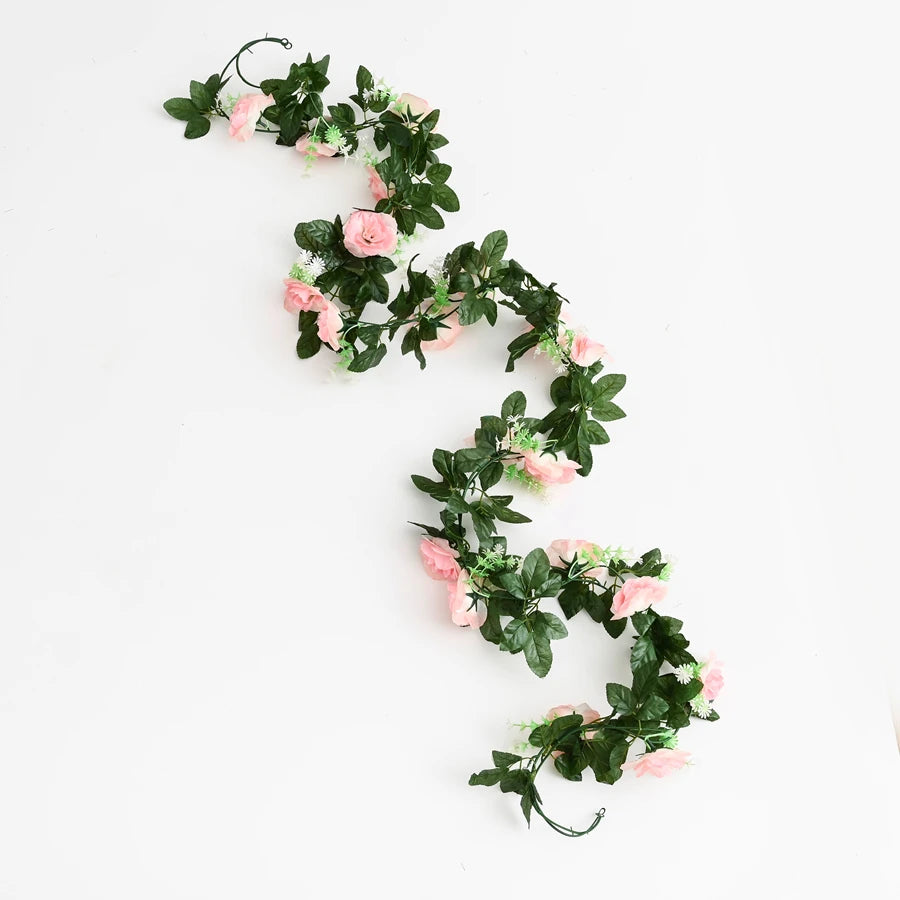 1Pc Silk Rose Artificial Vine Hanging Flower Rattan Plant Leaf Garland Outdoor Wedding Party Office Bridal Home Table Decoration
