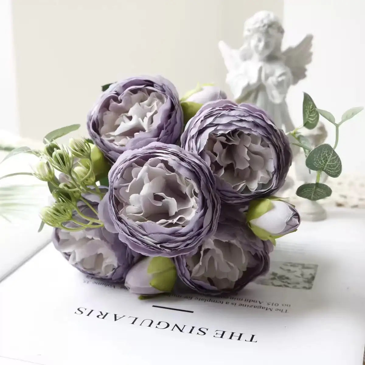 30cm Rose Pink Silk Peony Artificial Flowers Bouquet 5 Big Head and 4 Bud Cheap Fake Flowers for Home Wedding Decoration indoor