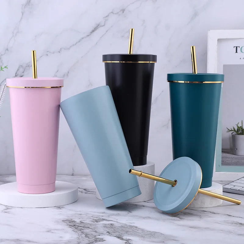 Hemasa New Vacuum Insulated Mug Stainless Steel Thermos Cup Car Coffee Drinking Cup With Straw