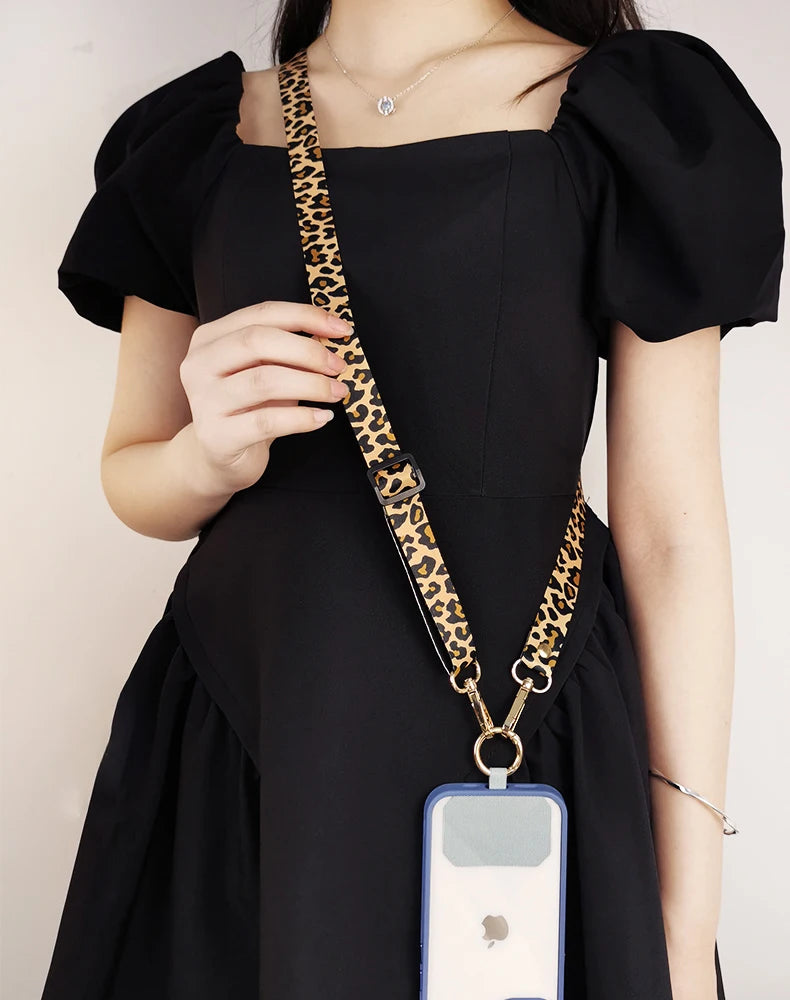 Tejesa Leopard Print Crossbody Cell Phone Lanyard Strap Neck Cord Mobile phone Lanyards Chain With Universal Gasket for All Phone Case