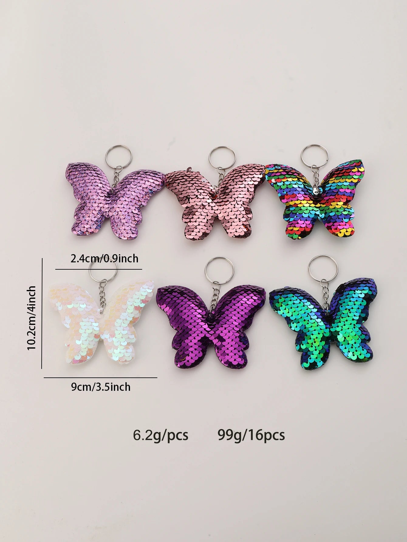 Hemasa 16pcs Sparkling Butterfly Key Ring for Women and Girls - Flip Sequin KeyChain with Glitter - Perfect Valentine's Day Gift
