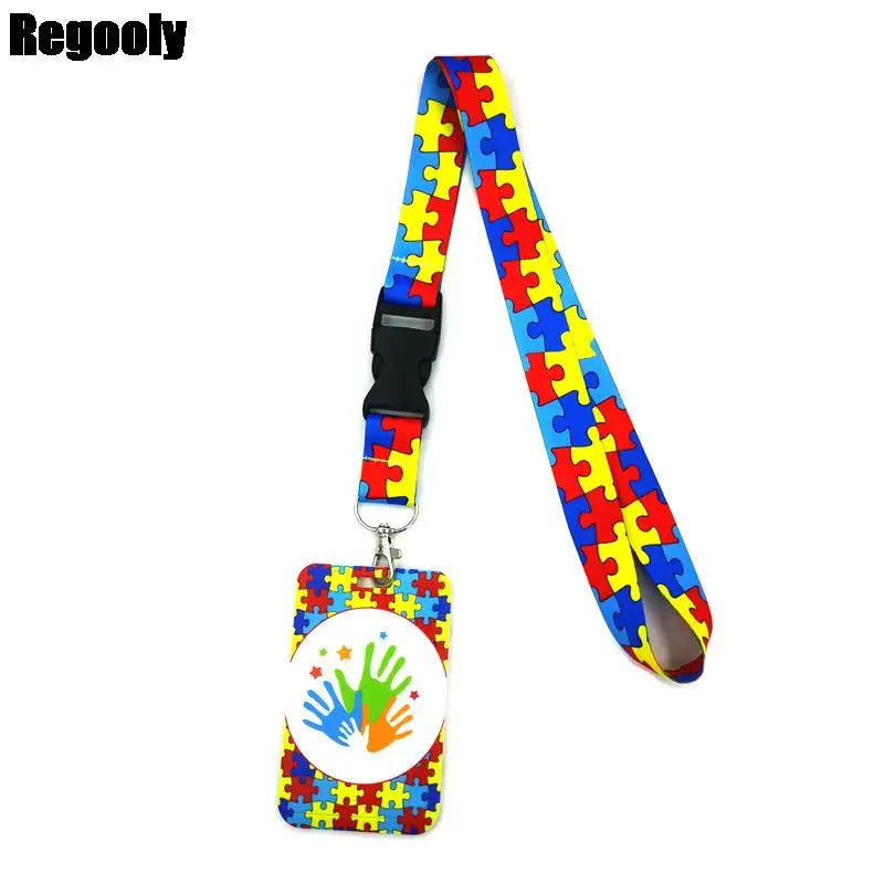 Autism Pattern Anime Lanyard Badge Holder ID Card Lanyards Mobile Phone Rope Key Lanyard Neck Straps Keychain Key Ring
