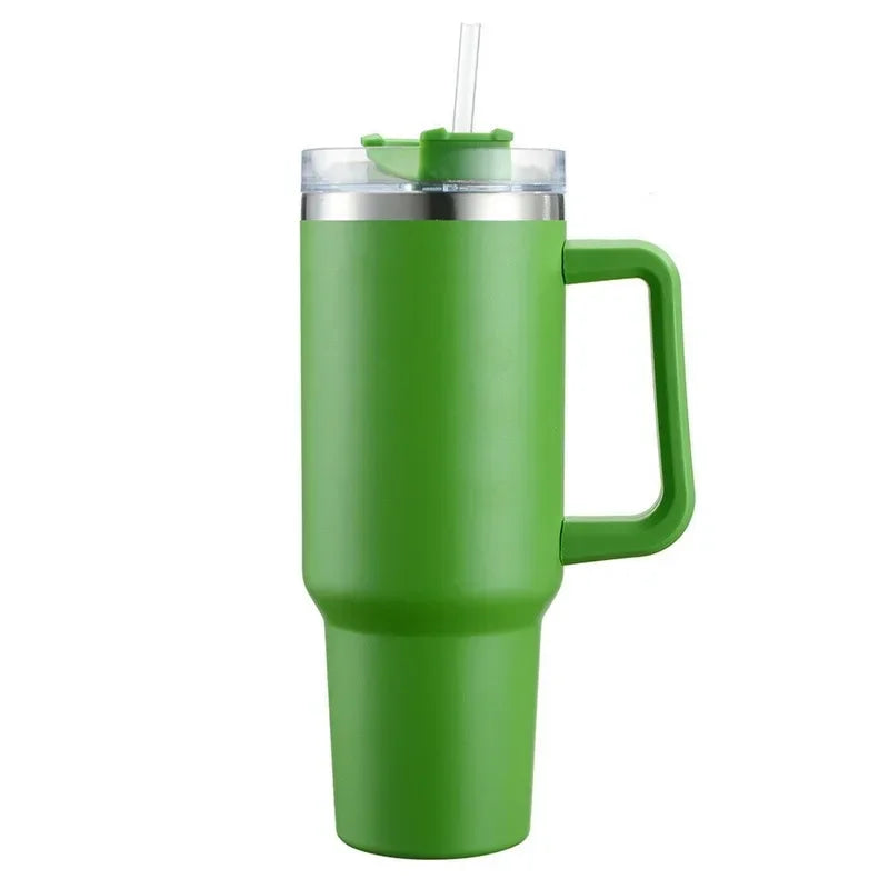 40OZ Straw Insulation Cup with Handle Portable Car Stainless Steel Coffee Water Bottle LargeCapacity Travel BPA Free Thermal Mug