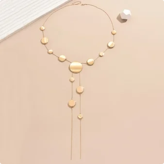 Elegant Sexy Gold round Disc Decorated Long Chain Necklace Fashionable Accessory for Daily Wear And Parties