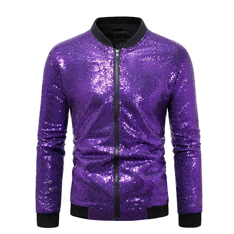 Hemasa  Winter  Sequin Jacket for Men, Stand Up Collar Contrasting Mens Jackets(Eur Size)