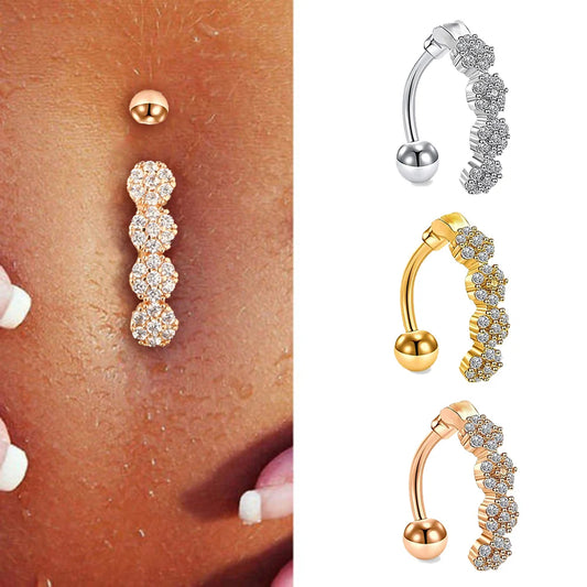 2024 Women Trend Piercing Goth Stainless Steel Crystal Belly Button Piercings Dangle Flower Accessories Punk Women's Navel Rings