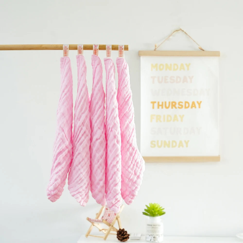 Tejesa  5pcs Pack Breathable Muslin Cotton Baby Face Towel  /Plain Color Newborn Burp Cloth 25x25cm