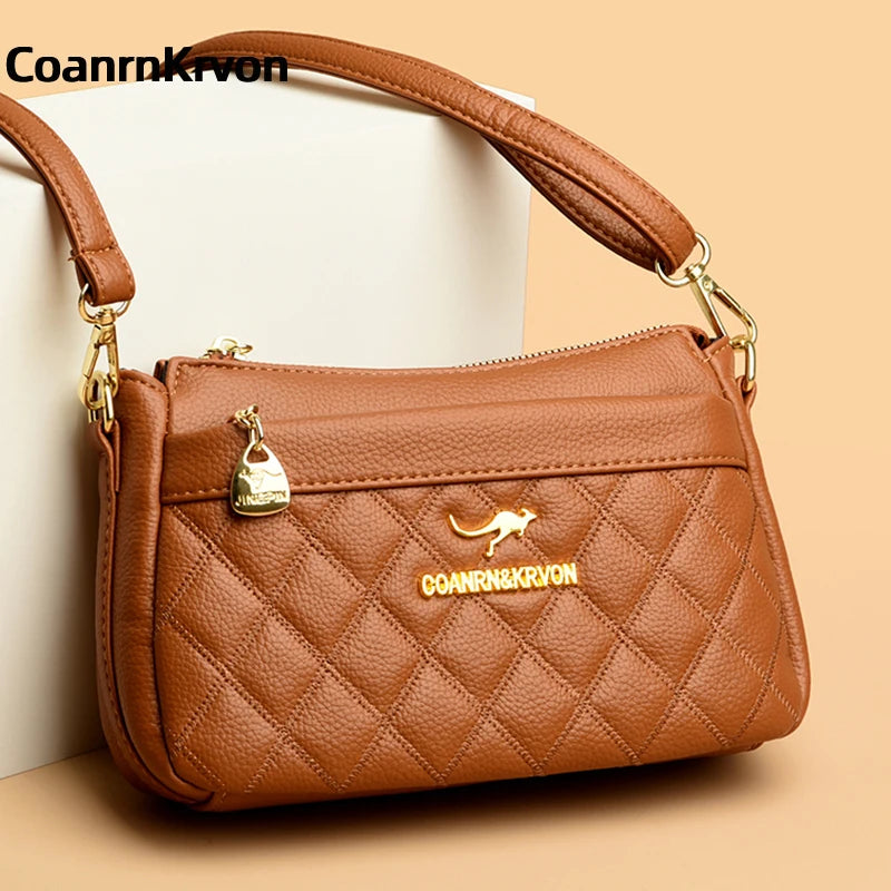 2024 New Soft Leather Handbag Premium Sense Fashion Zipper Storage Small Bag Multifunctional Underarm Bag Small Square Bag Women