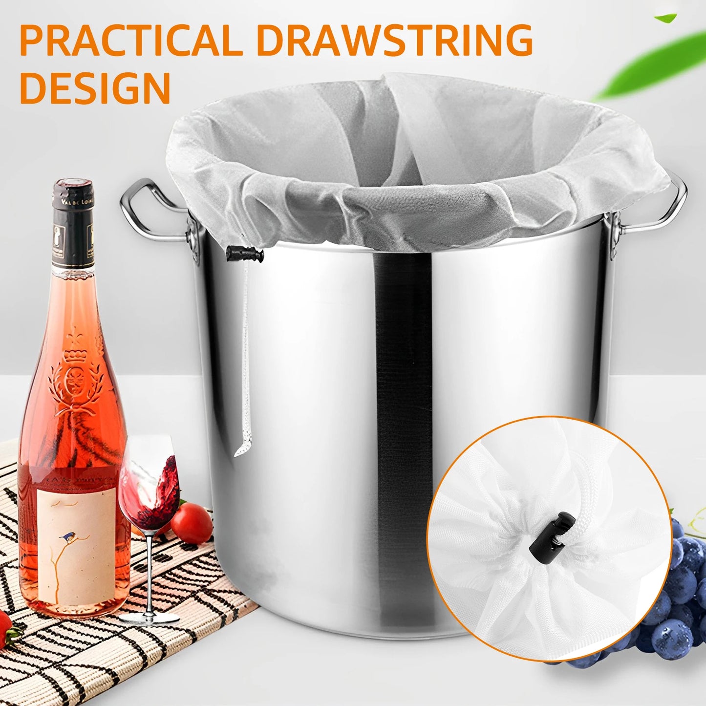 Tejesa 6Pcs Mesh Strainer Bag Reusable Straining Bag with Adjustable Drawstring Wine Brew Bags Aelf-made Juice Wine Fermentation Bag