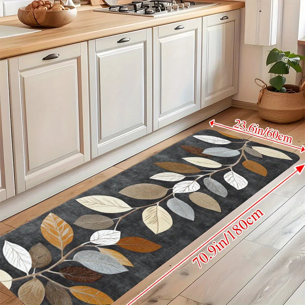 Tejesa  Leaf Pattern Grey Kitchen Rug Doormat /Welcome Mat /Runner Rug /Winter Rug For Bedroom Warm Carpet For Live Room