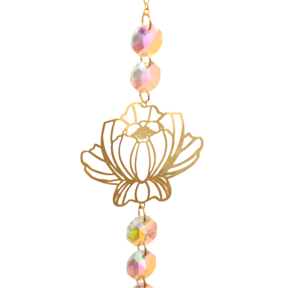 Hemasa Sun Catcher Crystal Lotus Hanging Crystals Stained Glass Suncatcher Outdoor Decor Rainbow Maker Prism Chakras Garden Decoration
