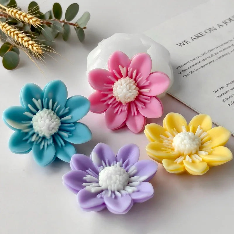 Hemasa 3D Colorful Lotus Flower Silicone Candle Mold Handmade Flower Soap Chocolate Cake Baking Mold DIY Crafts Gypsum Cement Casting