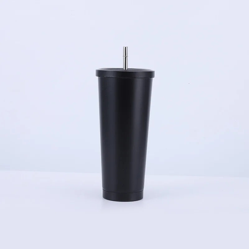 New Vacuum Insulated Mug Stainless Steel Thermos Cup Car Coffee Drinking Cup With Straw