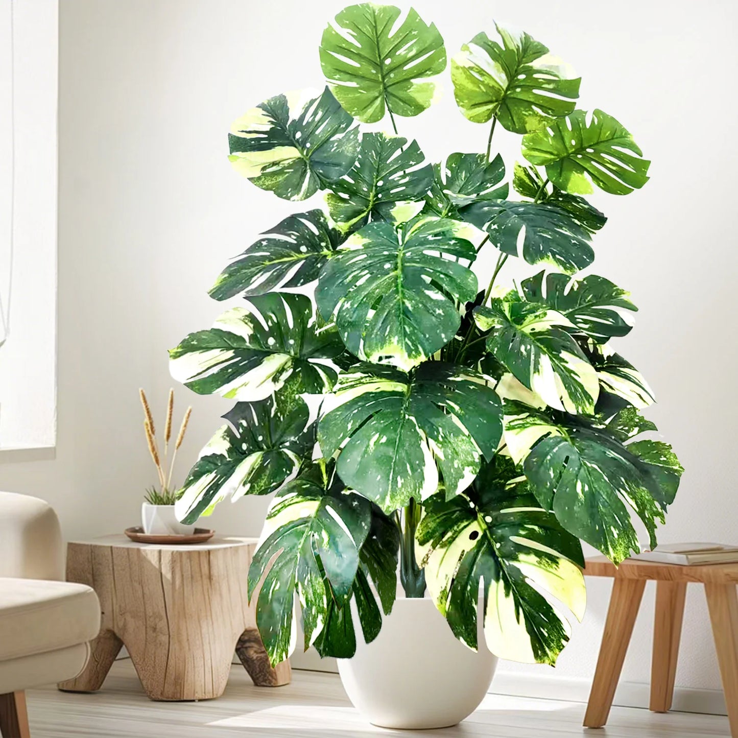 Tejesa 60-103cm Artificial Monstera deliciosa Pothos Alocasia Leaf Fake Plant Ornamental Festive Home Office Decoration