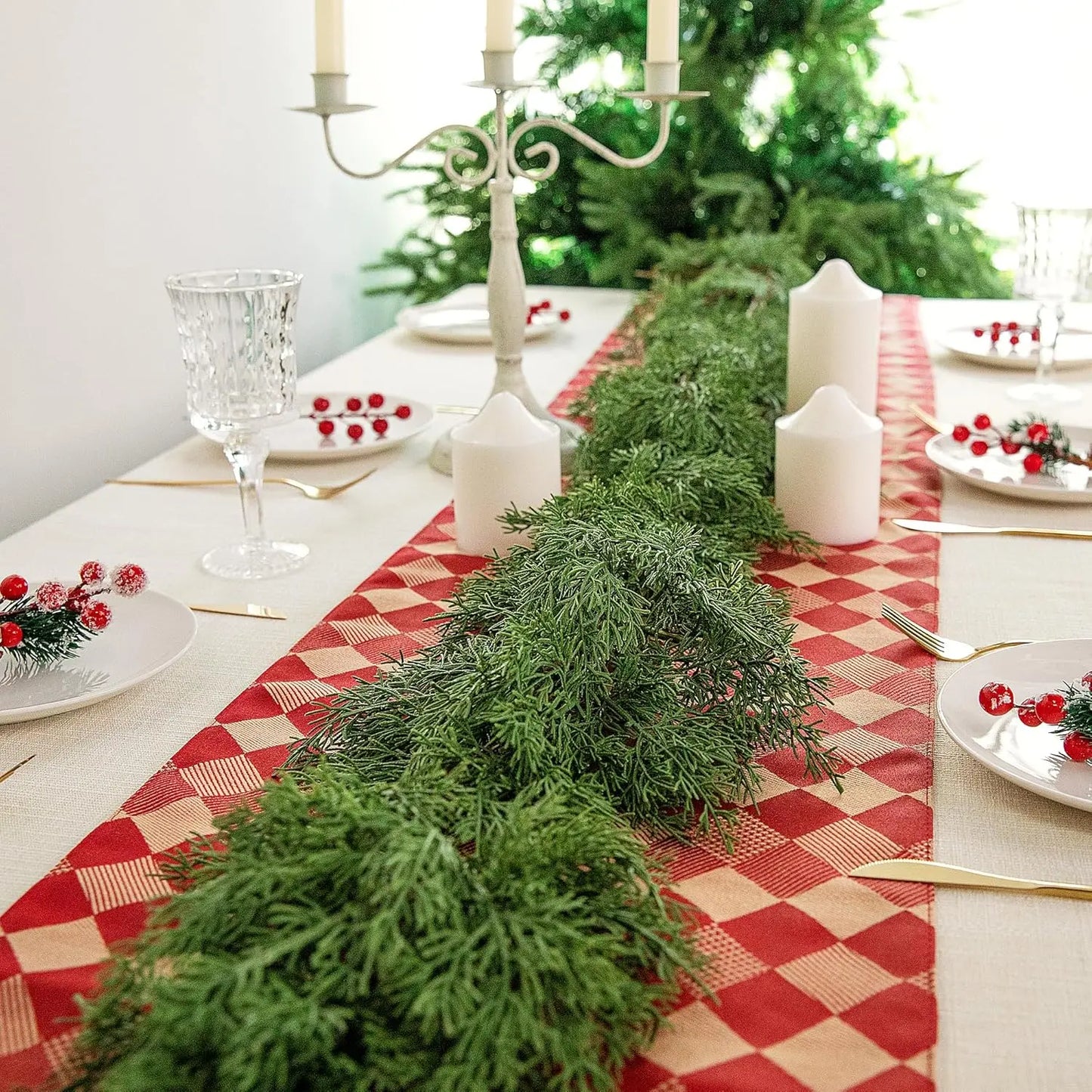 YeeNanee Real Touch Christmas Cypress Garlands Artificial Cedar Pine Vine for Stairs Railing Table Mantle Christmas Home Decor