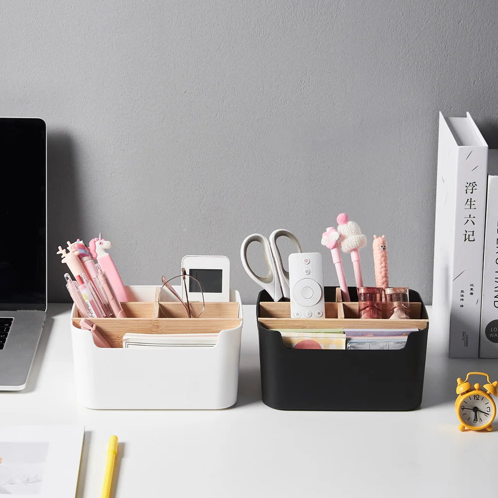 Multipurpose Desktop Storage Box TV Remote Holder  Wooden Table Organizer For Bedroom Living Room Household Detachable Partition