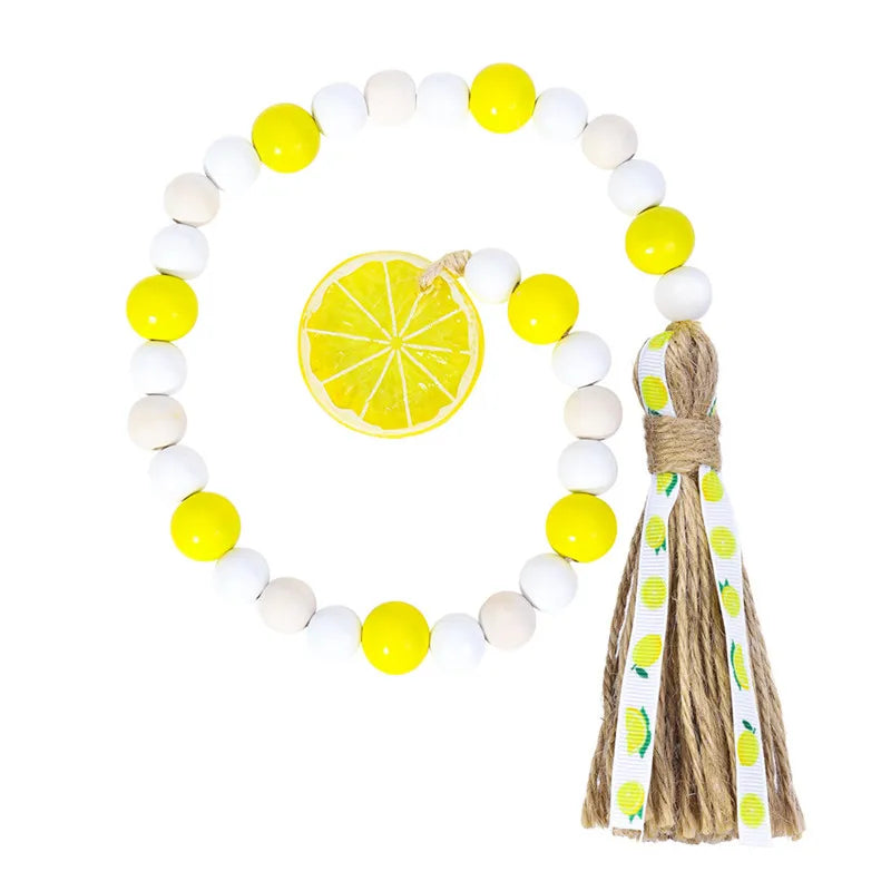 Wood Bead Garland With Lemon Pendant DIY Crafts Rustic Farmhouse Country Wall Decoration Boho Tassel Woven Tassel Ornaments