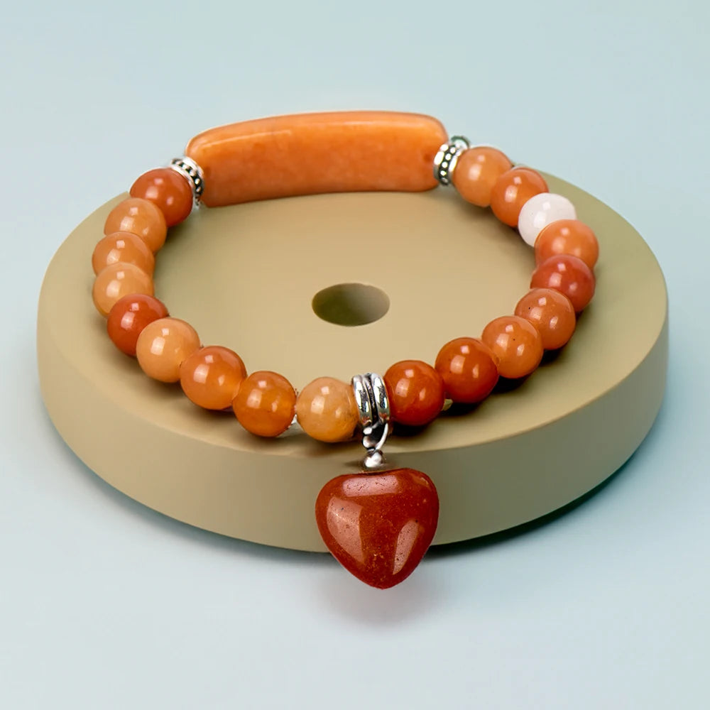 Hemasa Natural Stone Crystal Bracelets Strand  Heart Italian Charm Beaded Matching Love Moonstone  Jade Summer For Women Jewelry Gifte