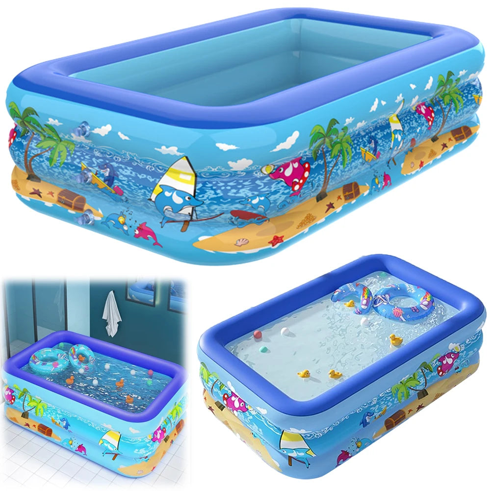 Tejesa Inflatable Swimming Pool Large Family Pools 120cm Rectangle Framed Children Swimming Pool Summer Outdoor Pool Baby Bathtub Toys