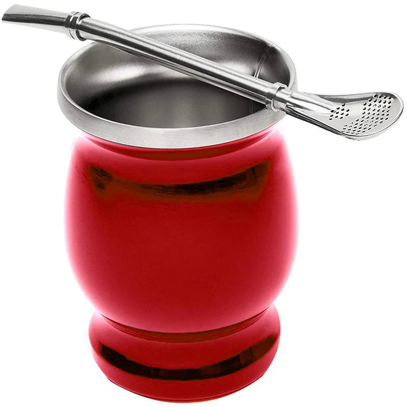 New 1pc Yerba Mate Cup 304 Stainless Steel 8oz Argentine Yerba Mate Gourd With Bombillas