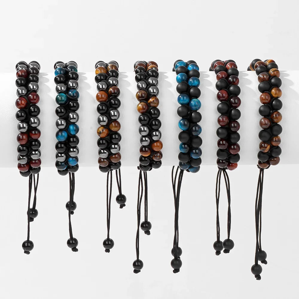 Triple Protection Bracelet 6mm Beads Tigers Eye Black Obsidian Hematite Bracelets For Men Women Brave Bracelets Hombre Jewelry