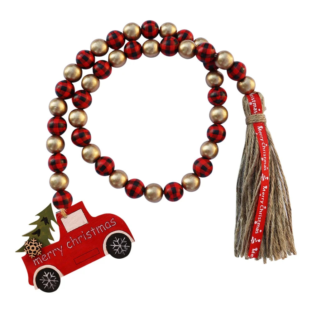 Christmas Wood Bead Garland Farmhouse Beads Wood Garland with Tassels Rustic Farmhouse Wooden Bead Garland for Wall Decor