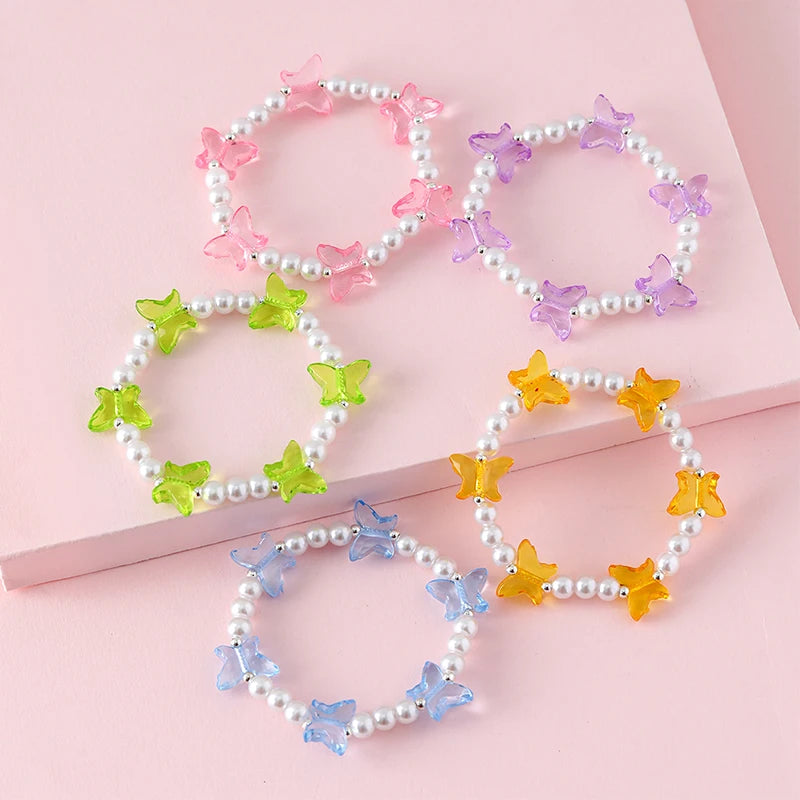 5Pcs/set Colorful Butterfly Shaped Charm Bead Elastic Bracelet for Girls Daughter Best Friendship Gift