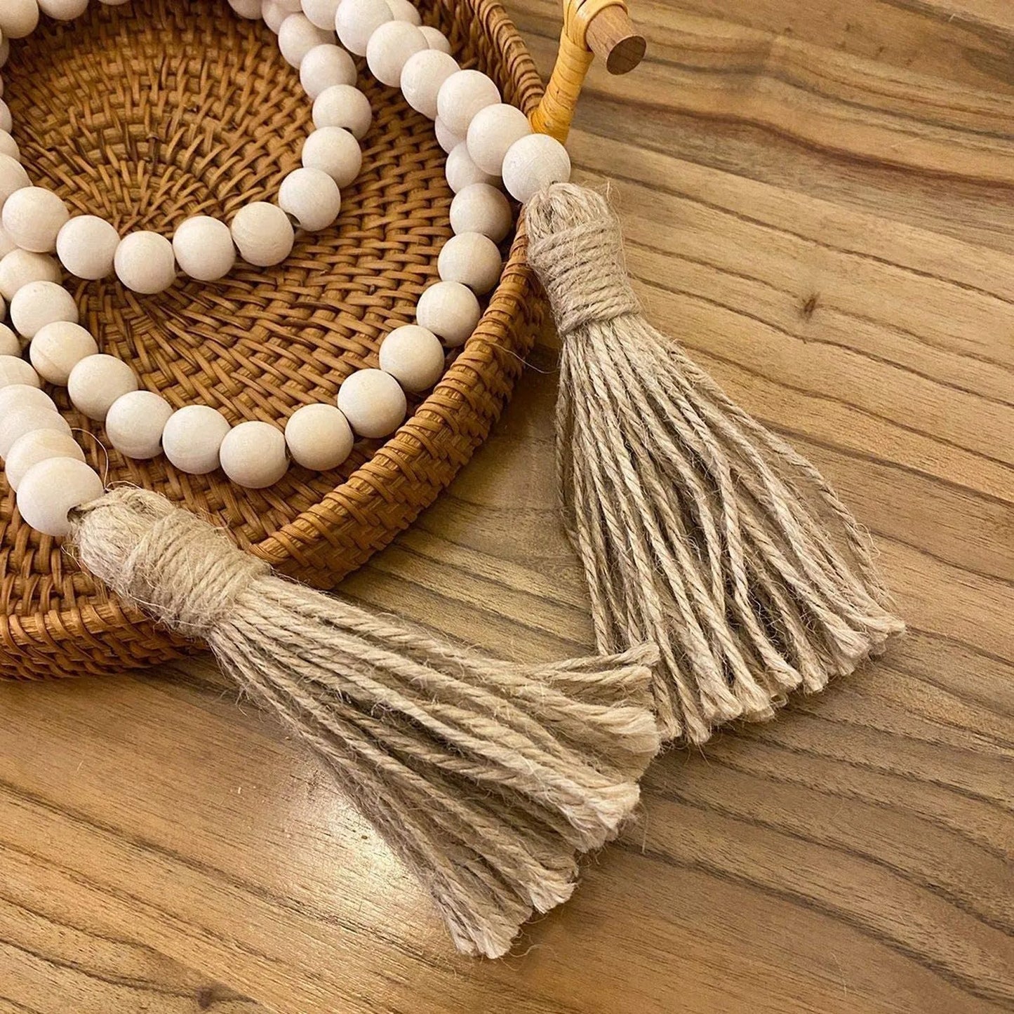 Wood Bead Rattan Macrame DIY Rustic Tassel Country Wall Hanging Garlands Kits Tassels Boho Gift Natural Style Home Decoration