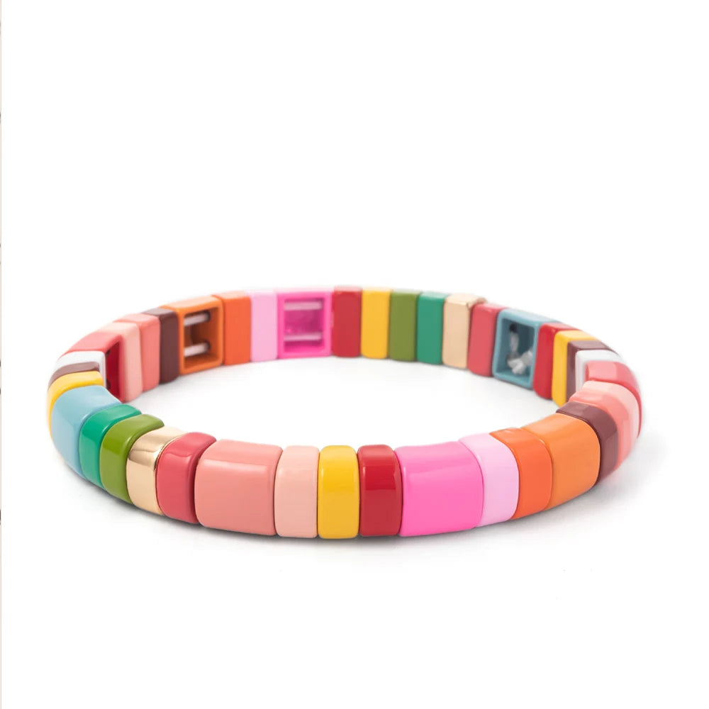Hemasa Enamel Tile Bead Elastic Bracelet For Women/Girls