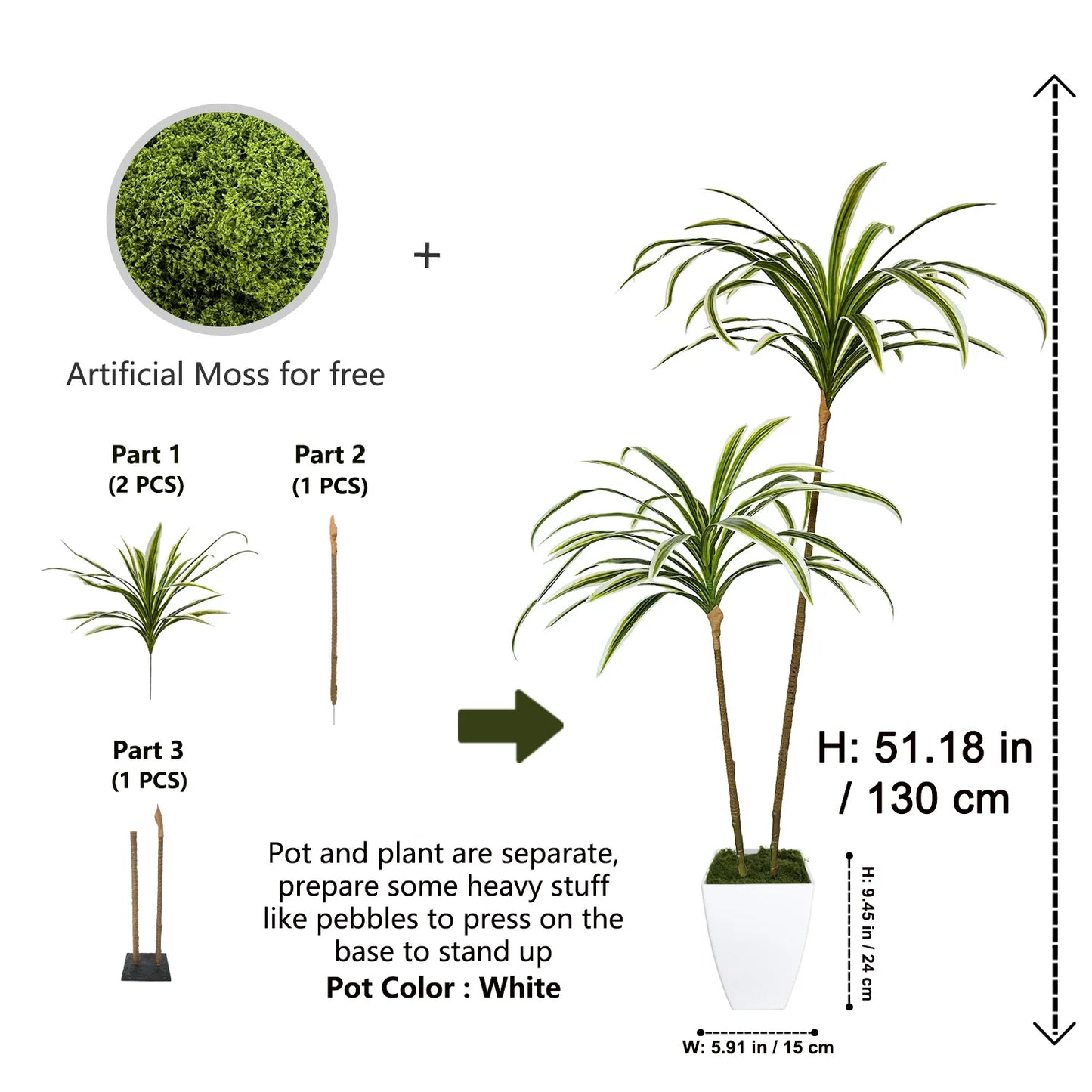 130-160CM Artificial plants Dracaena reflexa faux flower Indoor outdoor fake plant for home hotel wedding living room decoration