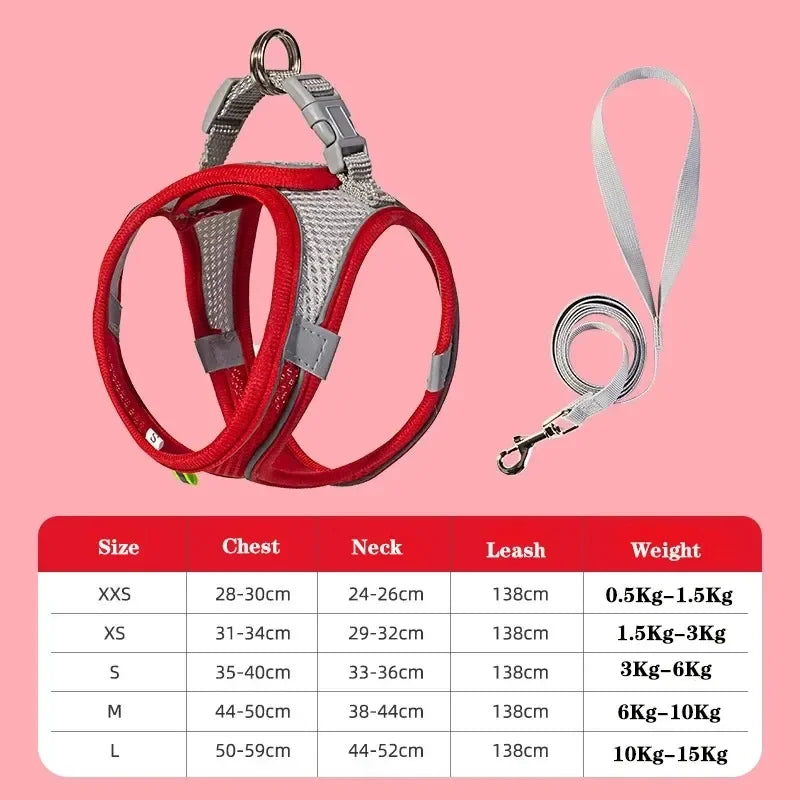 Soft mesh dog chest strap, suitable for training walks, adjustable dog vest, suitable for small and medium-sized dogs and cats